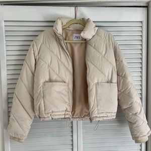 Zara Cream Cropped Puffer Jacket